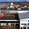 Das Norddach des Milchwerks (rechts) weist undichte Stellen auf und muss dringend saniert werden. Bei starkem Regen bilden sich Pfützen ...