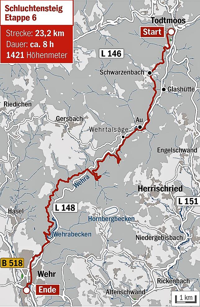 Die letzte Etappe des bekannten Wanderwegs Schluchtensteig zwischen Todtmoos und Wehr.