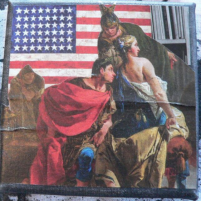 In neuen Collagen der Anra-Brüder mit Renaissance-Bildern taucht jetzt plötzlich eine amerikanische Flagge auf.