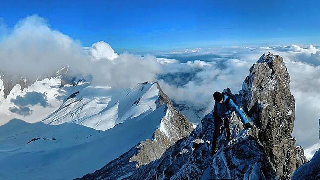 Beim Aufstieg auf das Finesteraarhorn, hier kurz vor dem Gipfel, sind die Bergsteiger zwei Tage in Höhen von drei- und viertausend ...
