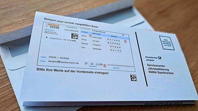 Bei der Datenübermittlung der Stadtwerke Engen für die Zählerstanderfassung gab es einen Fehler. Im Bild zu sehen, ist ein Muster für ...