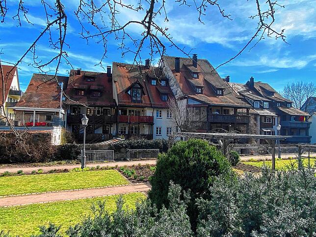 Wie sieht hier die Heiz-Zukunft aus, brummen irgendwann die Wärmepumpen? Die Hinteransicht der Rietgassen-Häuser.