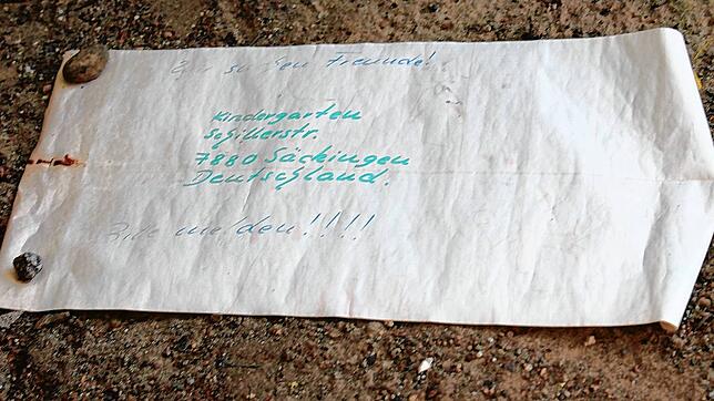 Der Absender der Flaschenpost: Vor 44 Jahren war das der Kindergarten Schillerstraße.