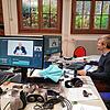 Der wissenschaftliche Mitarbeiter Artur Fuss arbeitet an der Erstellung eines Filmbeitrags mit dem Fastnachtshistoriker Werner Metzger, ...