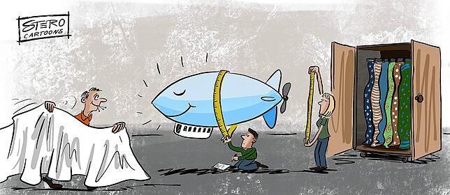 Aber bitte nur ganz vorsichtig abstecken! Die Hülle für den neuen Zeppelin ist da.