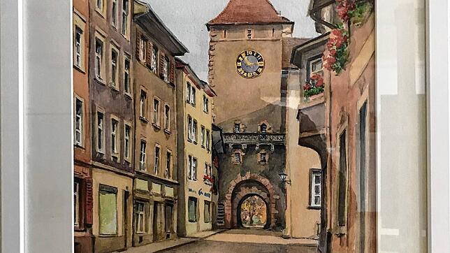 Friedrich Huster malte 1968 dieses Aquarell des Wasentors in Laufenburg. Es ist in der Ausstellung zu sehen.