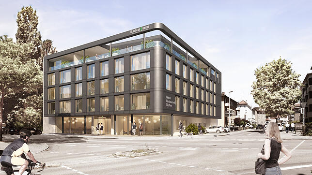 So soll das Gebäude in der Friedrichstraße aussehen, wenn es fertig ist: Unten befindet sich ein Restaurant, in den Stockwerken eins bis ...