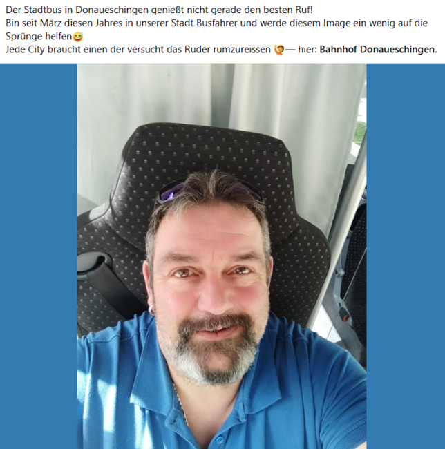 Auch in den sozialen Netzwerken macht Peter Heinrich Werbung für den Donaueschinger Donaubus.