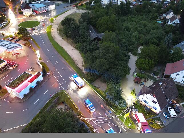 Bild 1: Bilder der heftigen Überflutungen des Unwetters in Stockach