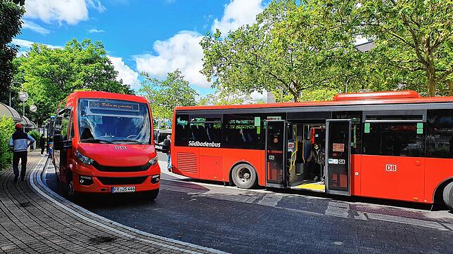 Busse stehen am Waldshuter Busbahnhof und warten auf die Abfahrt. Der Waldshuter Tarifverbund will Autofahrern den Umstieg auf den ...