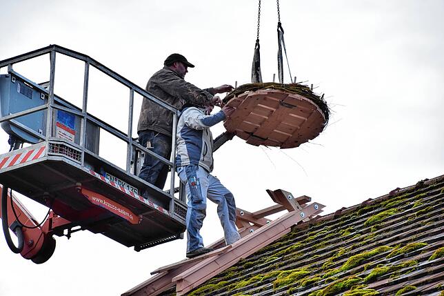 Die Nestplattform schwebt heran.