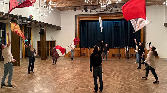 Bewegung und Spaß haben die Teilnehmer beim Schnuppertraining der Fahnenschwinger Markdorf in der Stadthalle. Die Fahnenschwinger ...