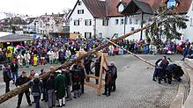 Unzählige Narren und Mäschgerle sind am Schmotziga im Schlosshof, um die Böcke bei ihrem Sturm aufs Rathaus von Stetten am kalten Markt ...
