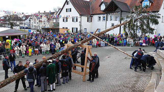 Unzählige Narren und Mäschgerle sind am Schmotziga im Schlosshof, um die Böcke bei ihrem Sturm aufs Rathaus von Stetten am kalten Markt ...