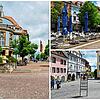 Rathausplatz (links), Hanselbrunnenplatz (oben rechts) und an der Stadtkirche (unten rechts): An drei Orten sollen neue Event-Zonen in ...