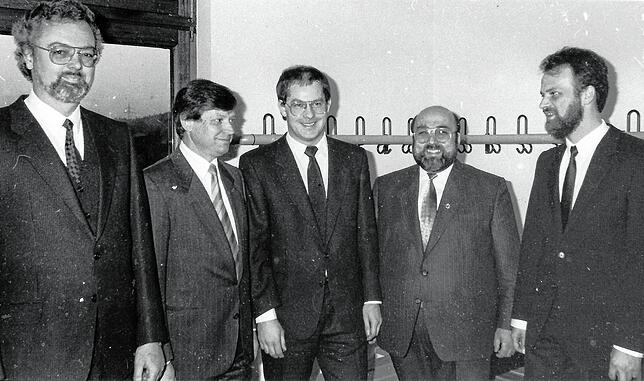 Die Kandidaten für die Bürgermeisterwahl in Orsingen-Nenzingen im Jahr 1989 (von links): Rolf Lehmann, Johann Kempter, Bernhard Keßler, ...