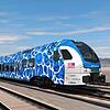 Der als Erlkönig bezeichnete Wasserstoffzug der Stadler Rail. Er wird zwischen Hemishofen und Ramsen getestet.
