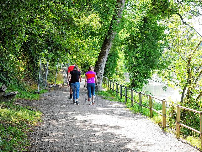 Am Rheinuferweg wird es mit den Spaziergängern, Nordic Walkern und Joggern teils ganz schön eng.