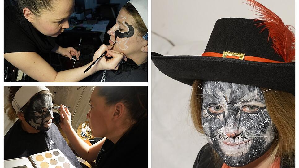 Mit Pinsel und Farbe verwandelt die Hobby-Maskenbilderin Aline Meusel aus Waldshut SÜDKURIER-Redakteurin Juliane Schlichter in den ...