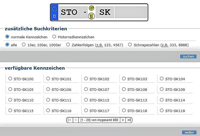 Im Internet ist es möglich, Kennzeichenkombinationen zu suchen und zu reservieren. Es sind nur bestimmte Buchstaben verfügbar, aber ein ...