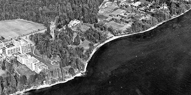 1981: Auf dem Luftbild von vor 39 Jahren ist noch kein durchgängiger Uferweg zu erkennen; die Lücken wurden erst ab Mitte der 80er ...