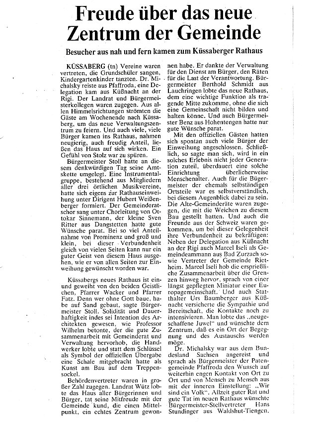 Auch die Presse berichtete über die offizielle Einweihung der neuen Verwaltung.