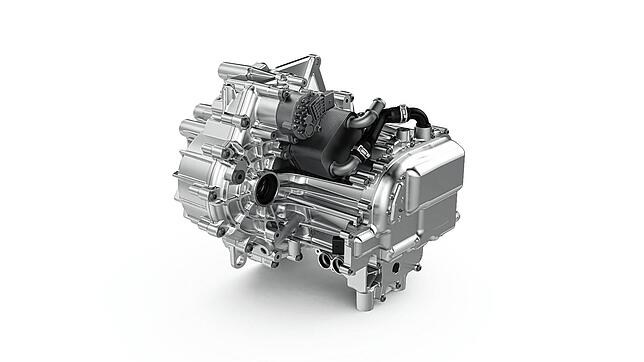 Neuartiger Range Extender (deutsch: Reichweitenverlängerer) von ZF. Bei dem Konzept lädt ein kleiner Verbrennungsmotor eine Batterie, ...