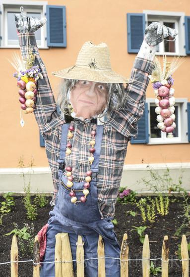 Zwiebel-Scheuche: Für die Vermarktung ihrer Bülle-Zöpfe lassen sich die Einheimischen viel einfallen. Diese Figur fand sich in einem ...
