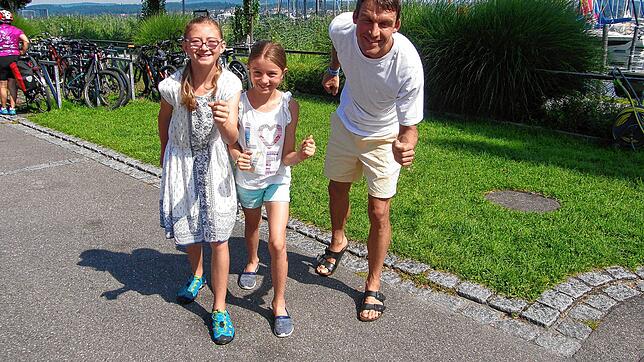Sie gehen beim Insellauf an den Start: Valentina und Lorena (von links) wollen in ihrer Altersklasse vorn mit dabei sein. Für Fabian ...