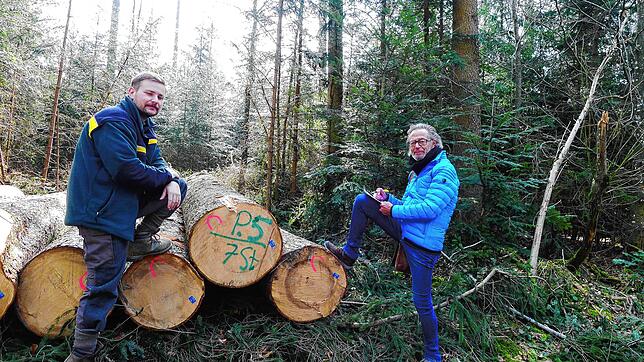Revierförster Markus Kramer (links) im Gespräch mit SÜDKURIER-Mitarbeiter Wolf-Dieter Guip im Gewann Oberholz in Deggenhausertal; im ...