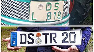 Über 50 Jahre liegen zwischen dem Zeitpunkt, als diese beiden Kennzeichen ausgegeben wurden. Das alte, entstempelte Kennzeichen ist an ...