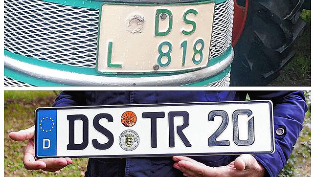Über 50 Jahre liegen zwischen dem Zeitpunkt, als diese beiden Kennzeichen ausgegeben wurden. Das alte, entstempelte Kennzeichen ist an ...
