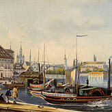 Johannes Ruff (?); nach Zeichnung von Egidius Federle (?) Konstanz, Neuer Hafen, Teilansicht von Süden; 1853 Aquatinta koloriert, auf ...