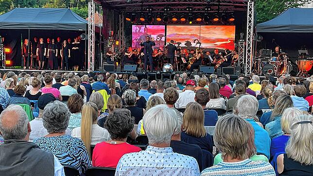 Rund 600 zahlende Gäste und etliche Zaungäste verfolgen das Konzert auf dem Domplatz. Bild: Sebastian Barthmes