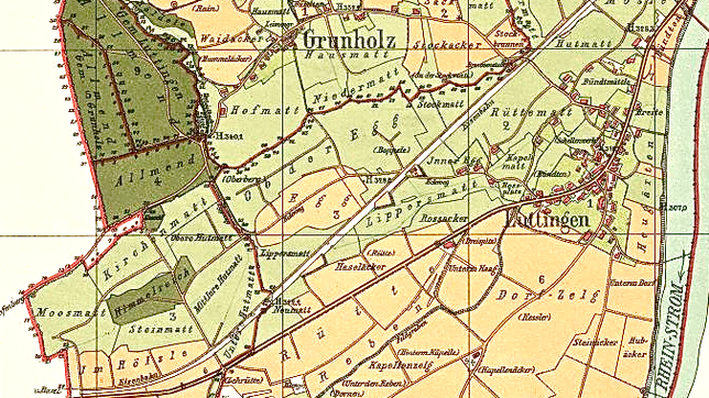 Im Gemarkungsübersichtsplan von 1887 sind die drei Ortschaften Luttingen, Grunholz und Stadenhausen als selbstständige Gemeinden mit ...