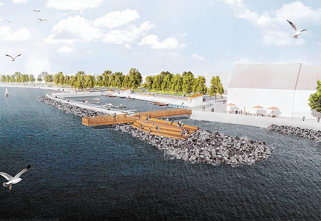 Zukunft? Einen Steg samt Aussichtsplattform haben die Planer für die neue Mole am Gondelhafen vorgeschlagen, was bei den Bürgern sehr ...