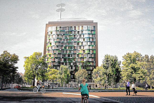 Diese Visualisierung zeigt, wie das Hochhaus in Zukunft aussehen soll.