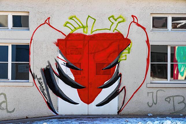 Graffiti an einer Wand der alten SABA-Gebäude.