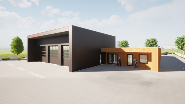 Der Planungsentwurf für das neue Gerätehaus der Feuerwehr Pfohren.