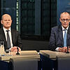 Bundeskanzler Olaf Scholz (SPD) und Friedrich Merz (CDU), bei der „Berliner Runde“ von ARD und ZDF.