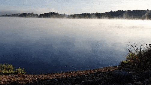 Der Riedsee bei Hüfingen &bdquo;raucht&ldquo; in der Morgensonne.