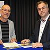 Der Laufenburger Bürgermeister Ulrich Krieger (rechts) stellt sich beim Video-Interview im Schlössle den Fragen von SÜDKURIER-Redakteur ...