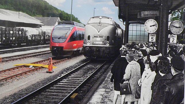 &bdquo;Bahnhof Waldshut&ldquo; eine Fotomontage von 1963 und 2019 von Isaac Reeves.