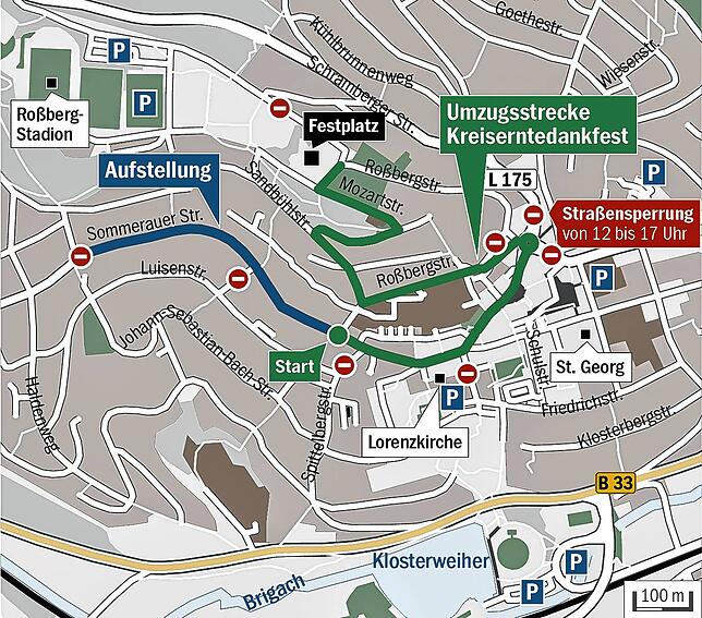 Alles auf einen Blick: Die Karte zeigt die Parkplätze, den Festplatz und die Umzugsstrecke.