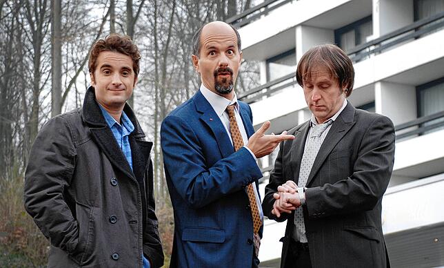 Oliver Wnuk, Christoph Maria Herbst und Bjarne Mädel bei Dreharbeiten zur Serie „Stromberg“ im März 2013. Derzeit stehen die ...