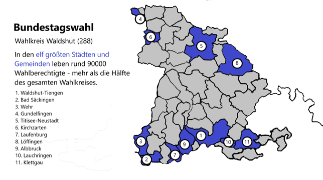 In diesen elf Städten und Gemeinden lebt die Hälfte der Wahlberechtigten des Wahlkreises. Hier könnte sich die Wahl entscheiden.