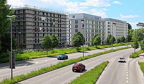 Hotelmeile im Industriegebiet: In der Reichenaustraße reihen sich die großen Bettenburgen, die sich in Größe und Architektur nicht ...