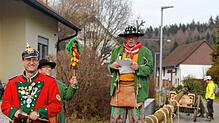Die Denkinger Narrenschar holte am „Moosteich“ den Narrenbaum ab.