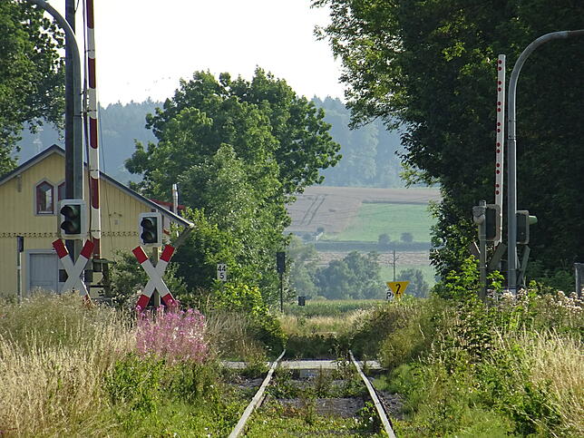 Ampeln und Schlagbäume gibt es schon noch an der Ablachtalbahn, so wie hier bei Göggingen. Sollen hier aber wieder regelmäßig Züge ...