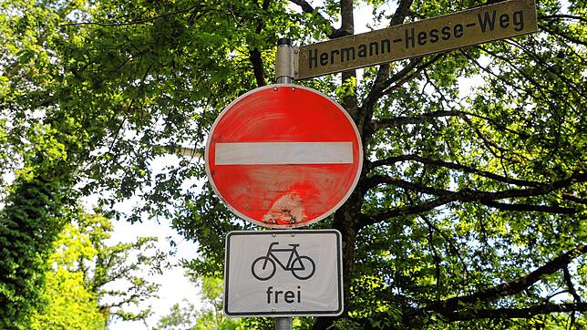 Das Straßenschild an der Ecke Eichhornstraße/Hermann-Hesse-Weg wurde stark beschädigt.
